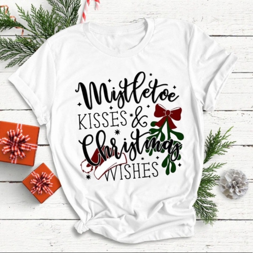 Boutique Christmas Tee "Mistletoe Kisses and Christmas Wishes"